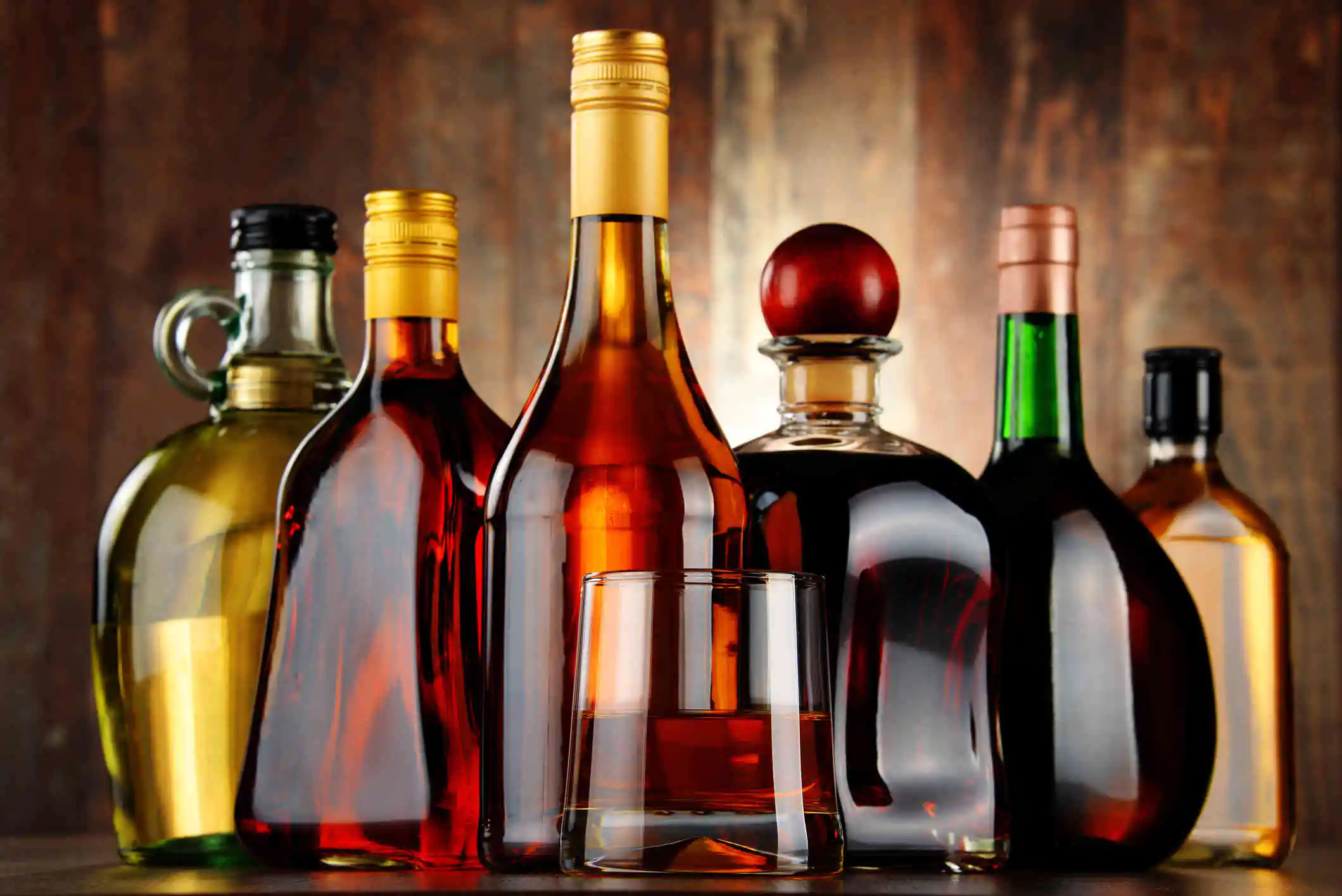 Bottles of assorted alcoholic beverages